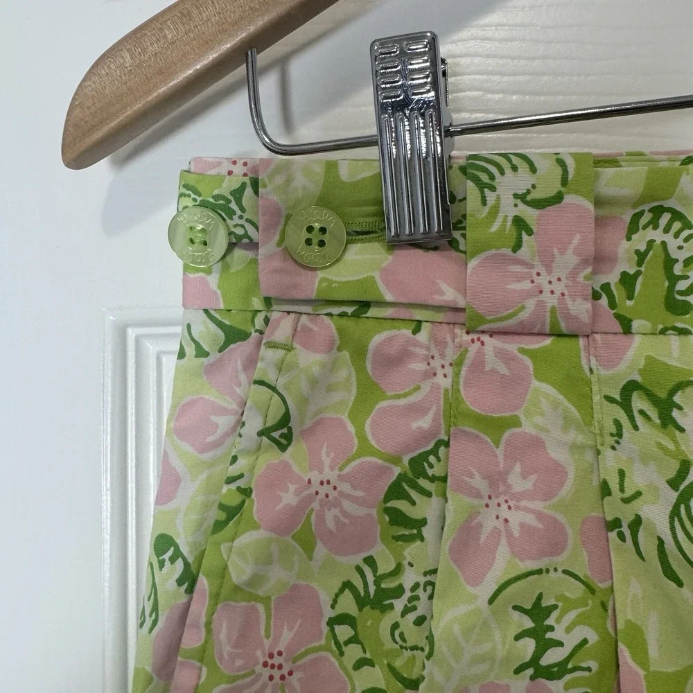 Vintage 90s Lilly Pulitzer green pink Tiger Cloud Size‎ 4 bermuda cotton shorts